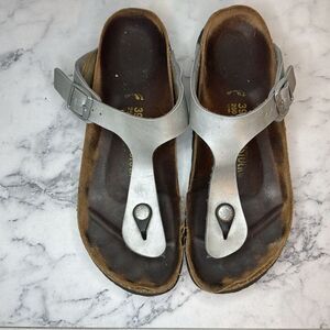Birkenstock Gizeh Silver Sandals 39